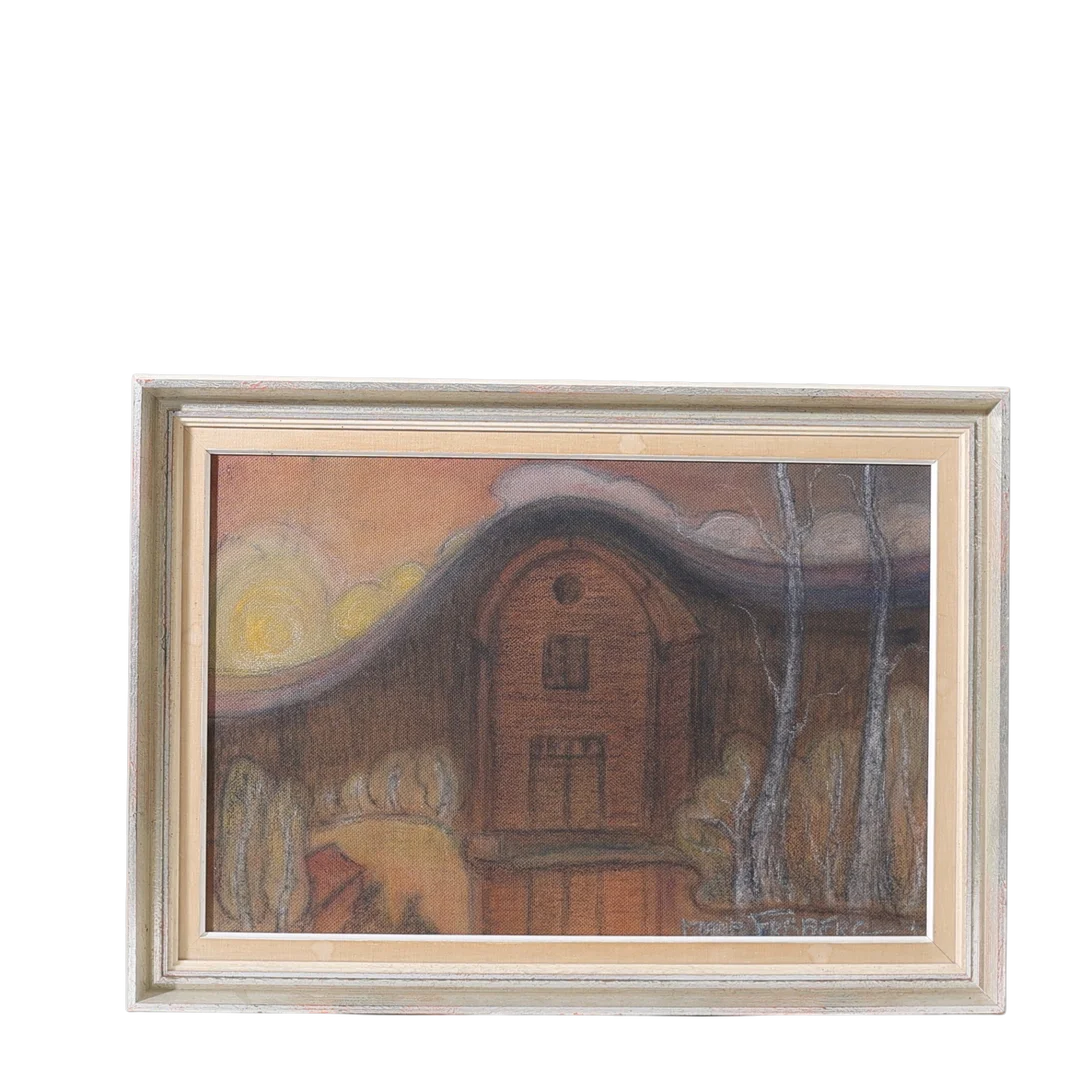 MARIA FRÖBERG (Västerås 1886-1962 Eskilstuna). Skymningslandskap, olja/blandteknik på pannå, signerad. — Paintings — Gomér & Andersson Nyköping