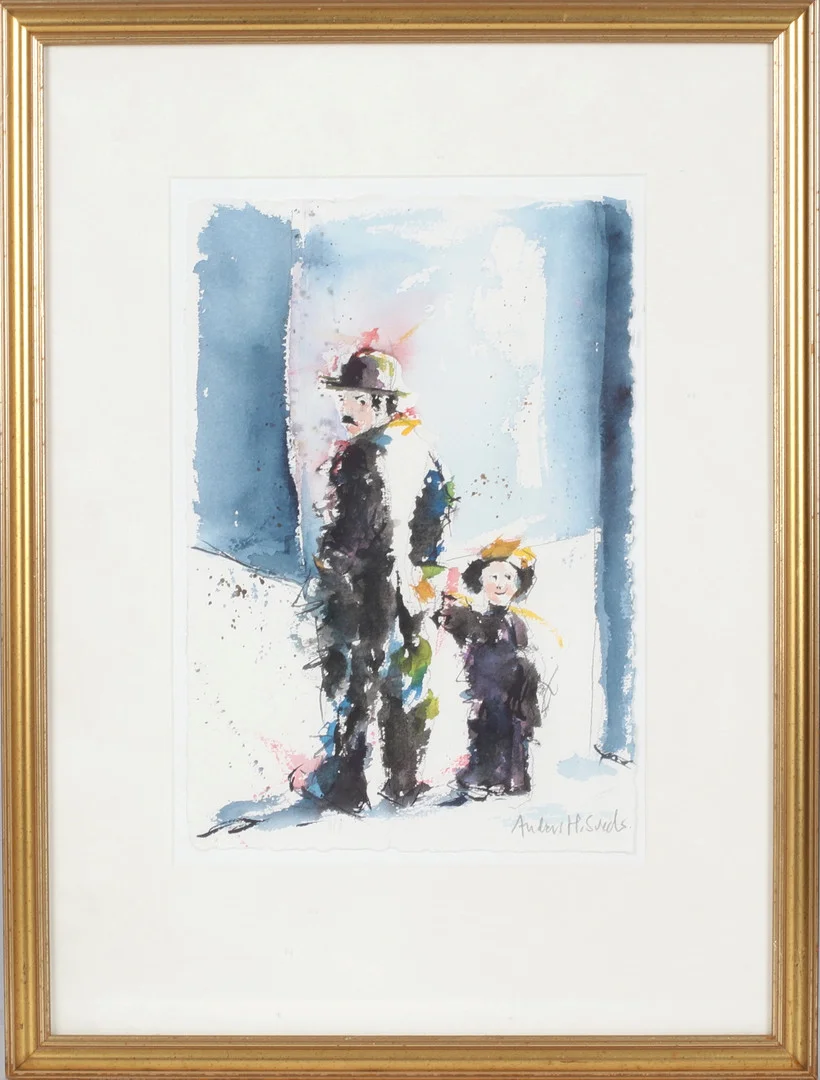 ANDERS H SVEDIN. "Chaplin och jag", akvarell på papper, signerad. — Paintings — Stadsauktion Sundsvall