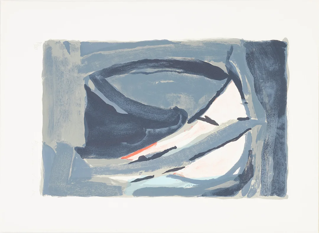 BRAM VAN VELDE. abstrakt komposition, färglitografi, signerad och numrerad 72/300. — Engravings & Prints — Stockholms Auktionsverk Sickla