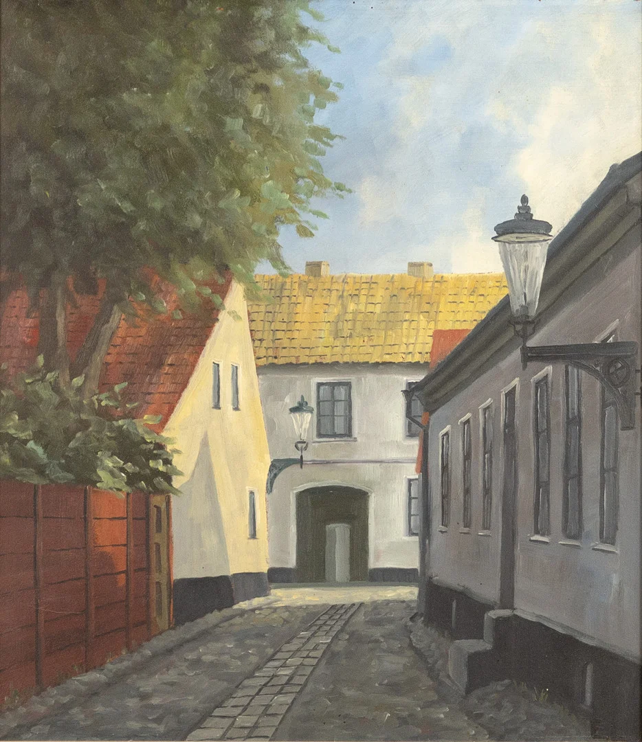 KARL-ERIK LUNDBERG "LEDDE". Olja på pannå, Lundamotiv, monogramsignerad E.L. — Paintings — Karljohan Auktioner