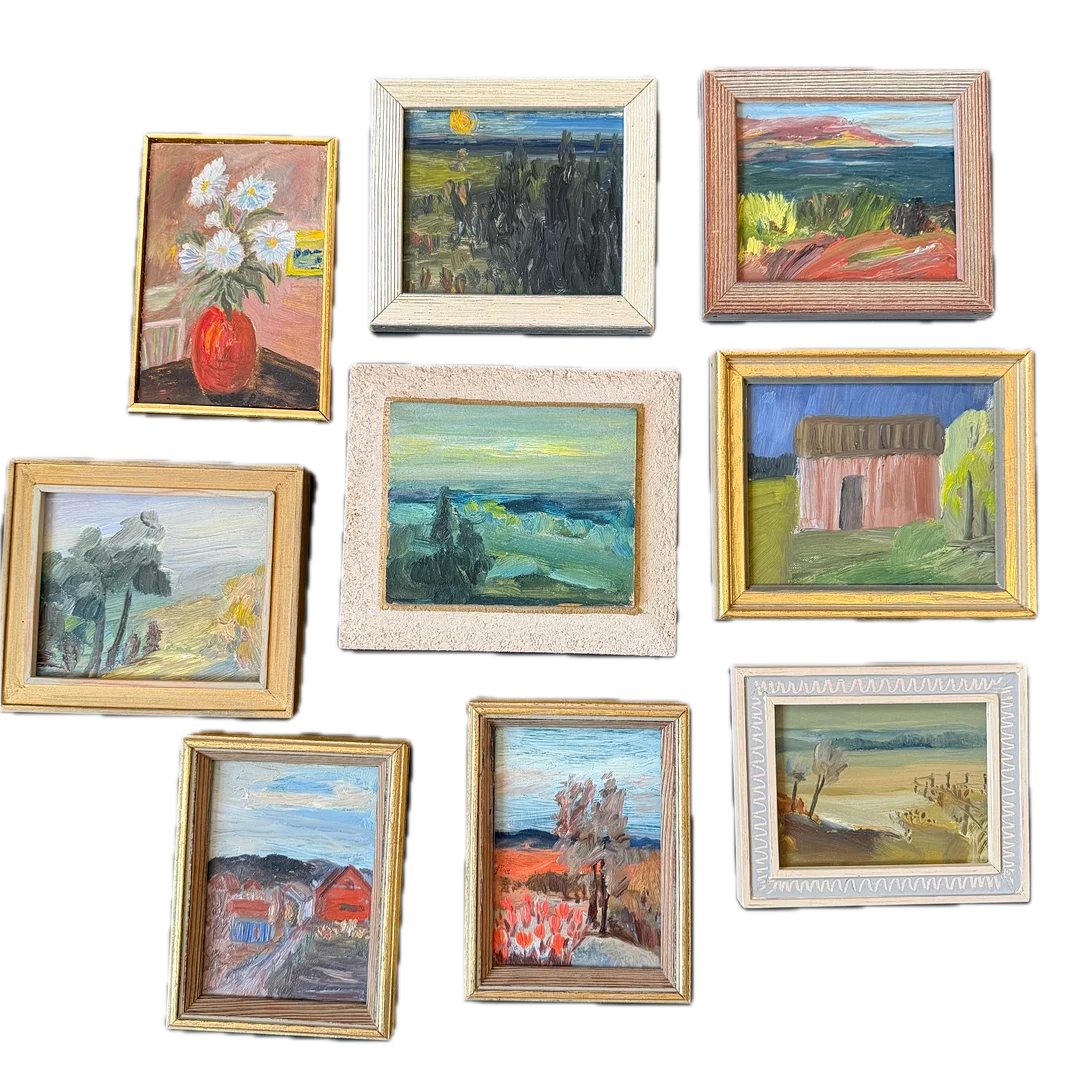 OIDENTIFIERAD KONSTNÄR. Miniatyrer tidigt 1970-tal. Olja på Pannå. Parti. — Paintings — Auktionshuset STO Bohuslän