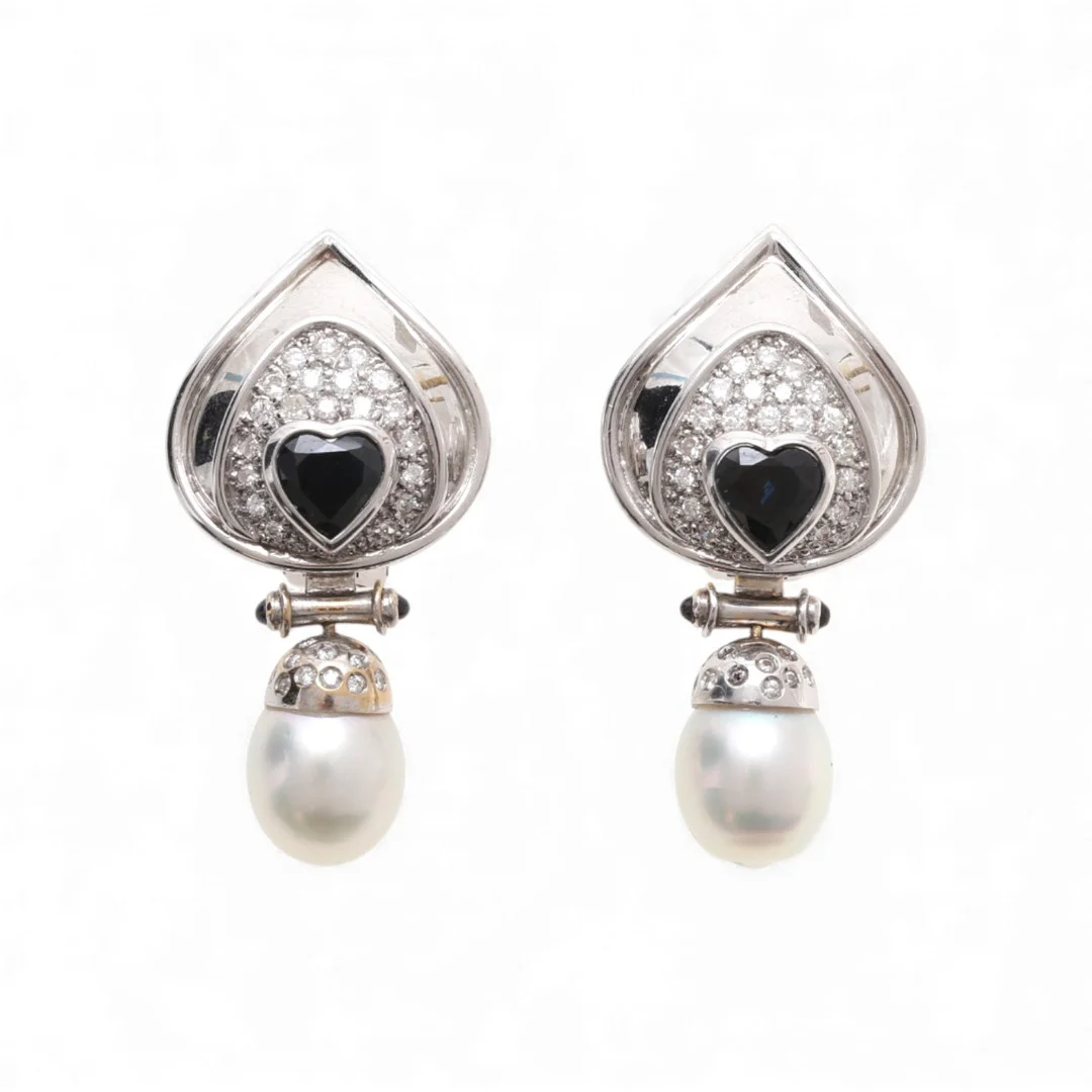 ROSA BISBE. Sapphires, diamonds and Australian pearls long earrings. — Earrings — Balclis