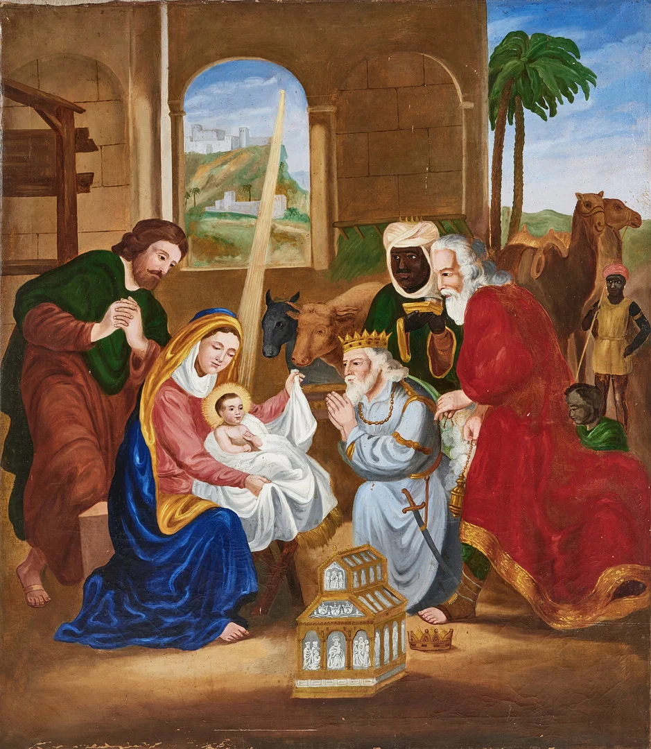 OKÄND KONSTNÄR, scen vid krubban, olja på duk, osignerad. — Paintings — Stockholms Auktionsverk Magasin 5