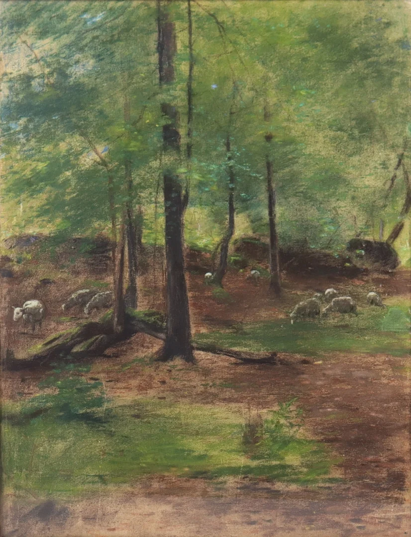 OIDENTIFIERAD KONSTNÄR. pastell, får på skogsbete. — Paintings — Markus Auktioner