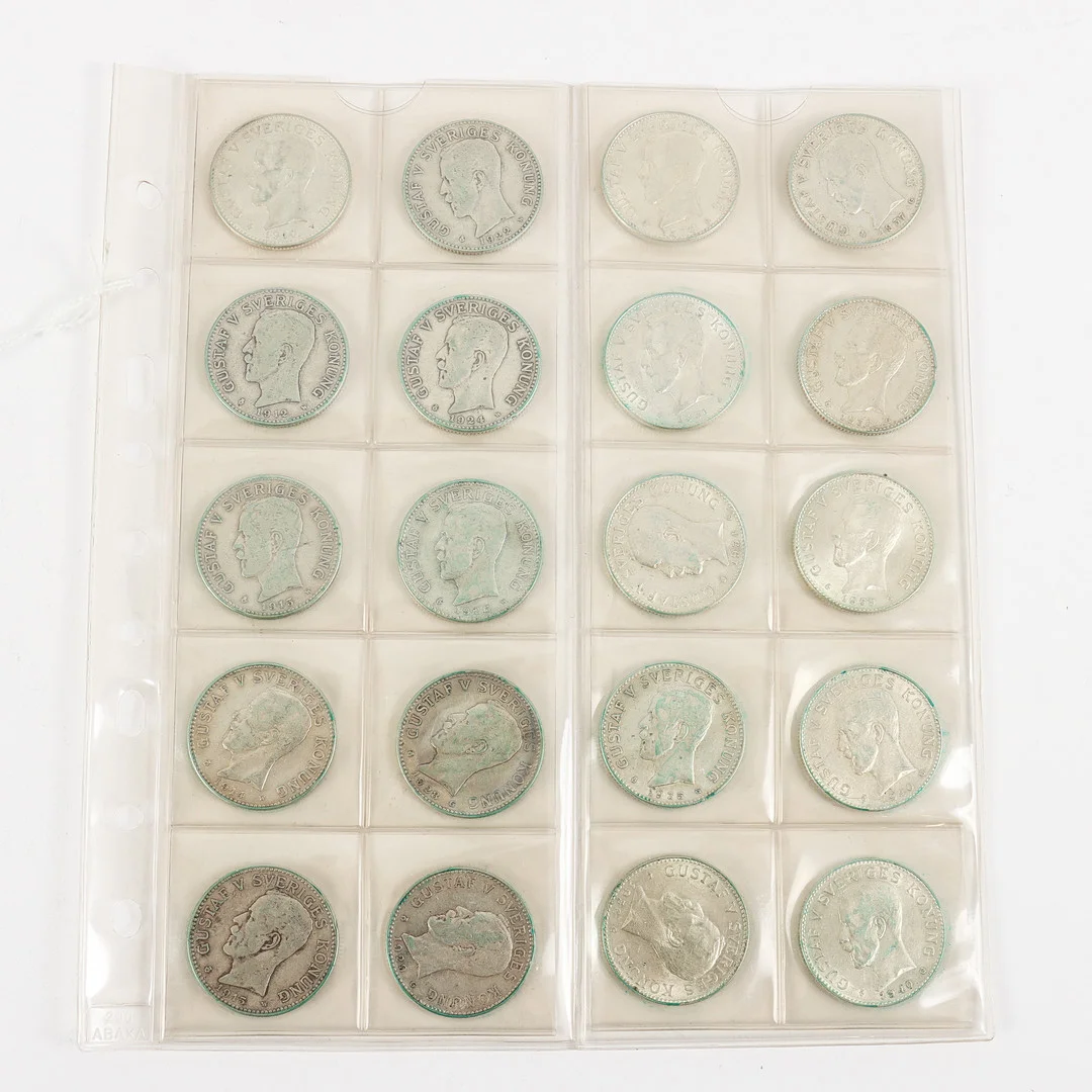 SILVERMYNT Sverige, 20 stycken 2-kronor, 1910-1940. — Coins & Banknotes — Karlstad Hammarö Auktionsverk