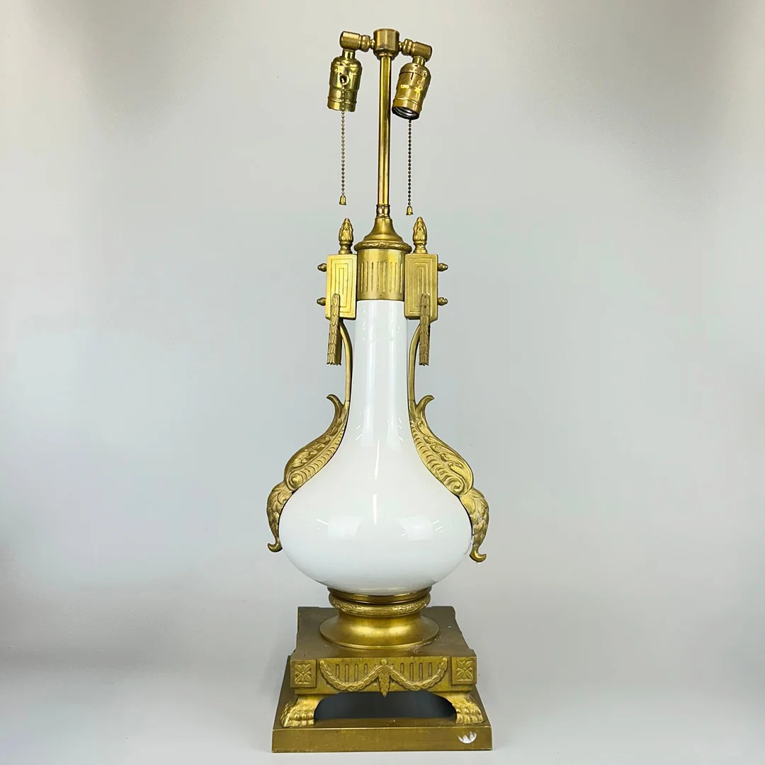 BRONZE & PORCELAIN TABLE LAMP. — Table Lamps — Chalkwell Auctions