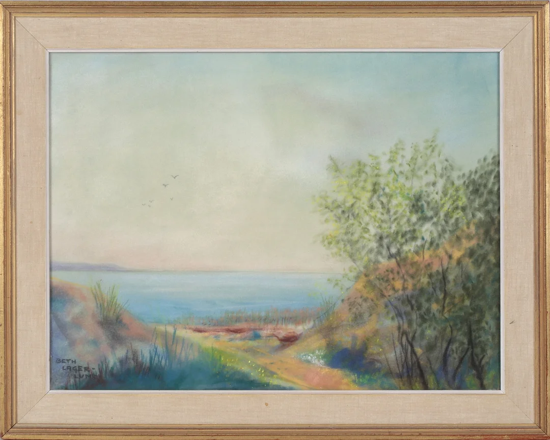 BETH LAGERLUND (1914-1975). Vid stranden, pastell på papper, signerad. — Paintings — Stadsauktion Sundsvall