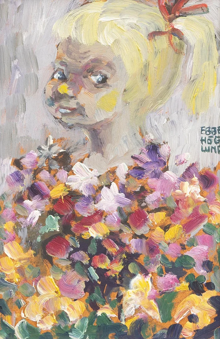 EBBE HÖGLUND. Flickansikte, olja på pannå, signerad. — Paintings — Garpenhus Auktioner