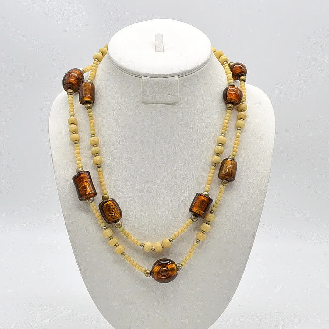 MURANO GLAS UND BEIN, LANGES COLLIER, MIT METALLPERLEN, VINTAGE, CA. 116CM. — Necklace — Kunst- und Auktionshaus Kleinhenz
