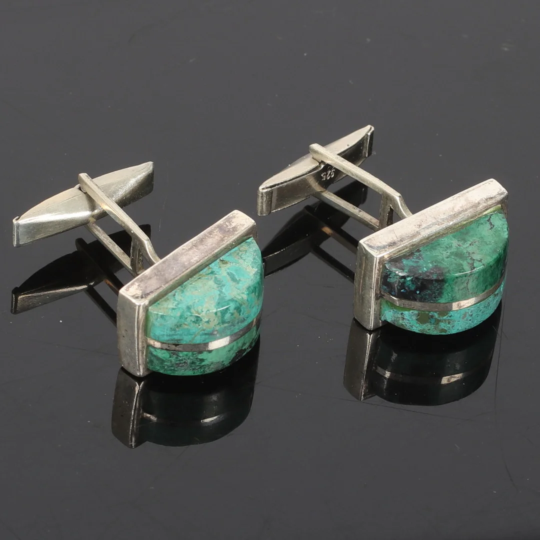 MANSCHETTKNAPPAR, Sterling silver, med turkoser. 1900-tal. — Cufflinks & Tie Pins — Stadsauktion Sundsvall
