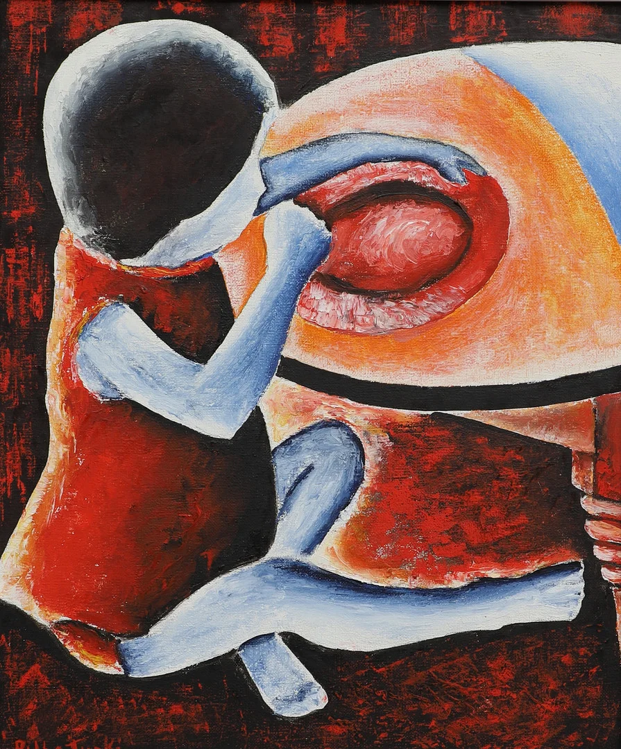 RIDHA TURKI. Olja på duk, figurkomposition, signerad. — Paintings — Ekenbergs Auktioner