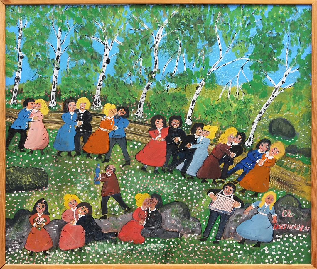 OLGA RINGQVIST. OLJA, på pannå, Dans i hagen, signerad. — Paintings — Kalmar Auktionsverk