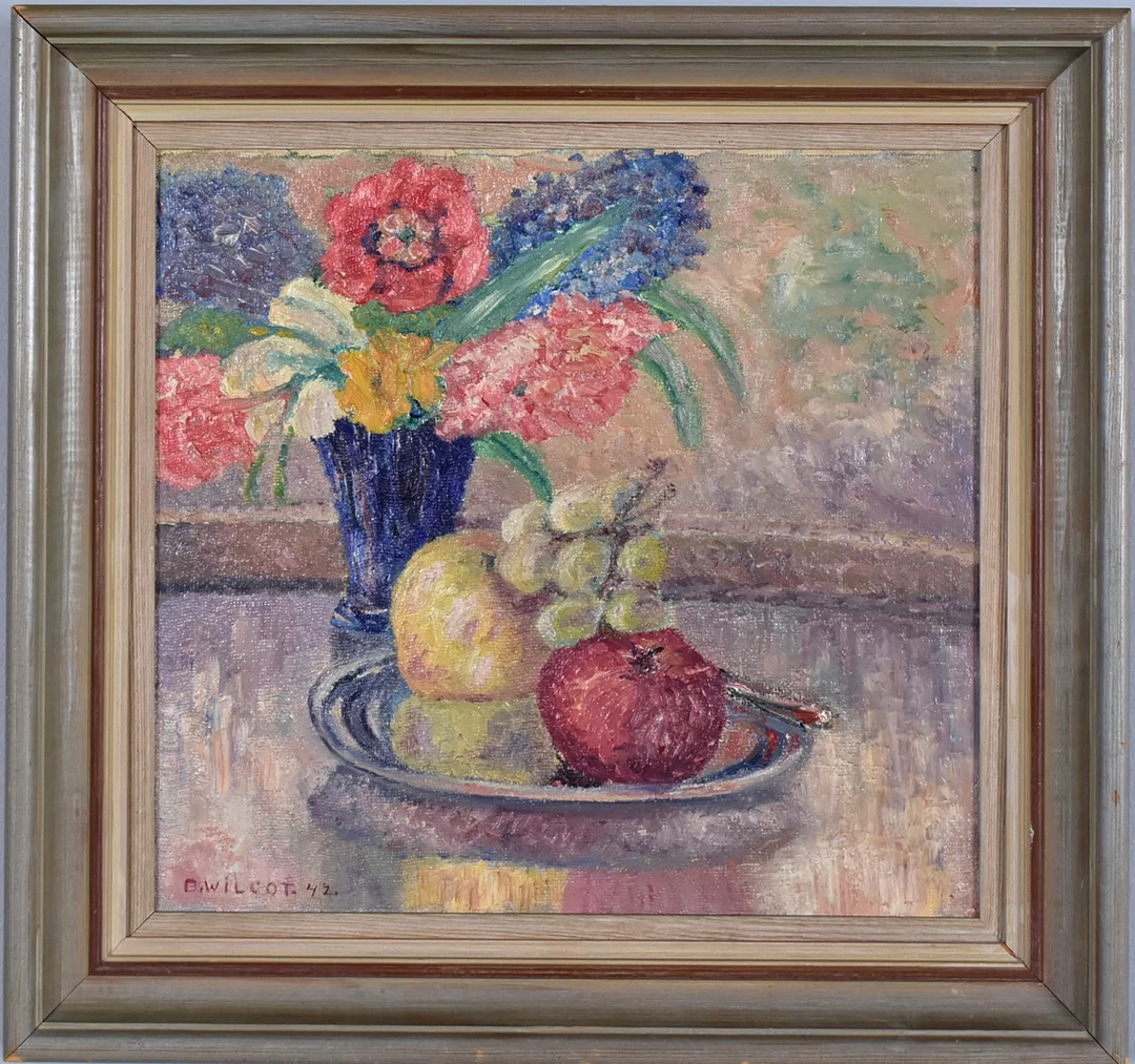 OIDENTIFIERAD KONSTNÄR. oljemålning på pannå, fruktstilleben. — Paintings — Halmstads Auktionskammare