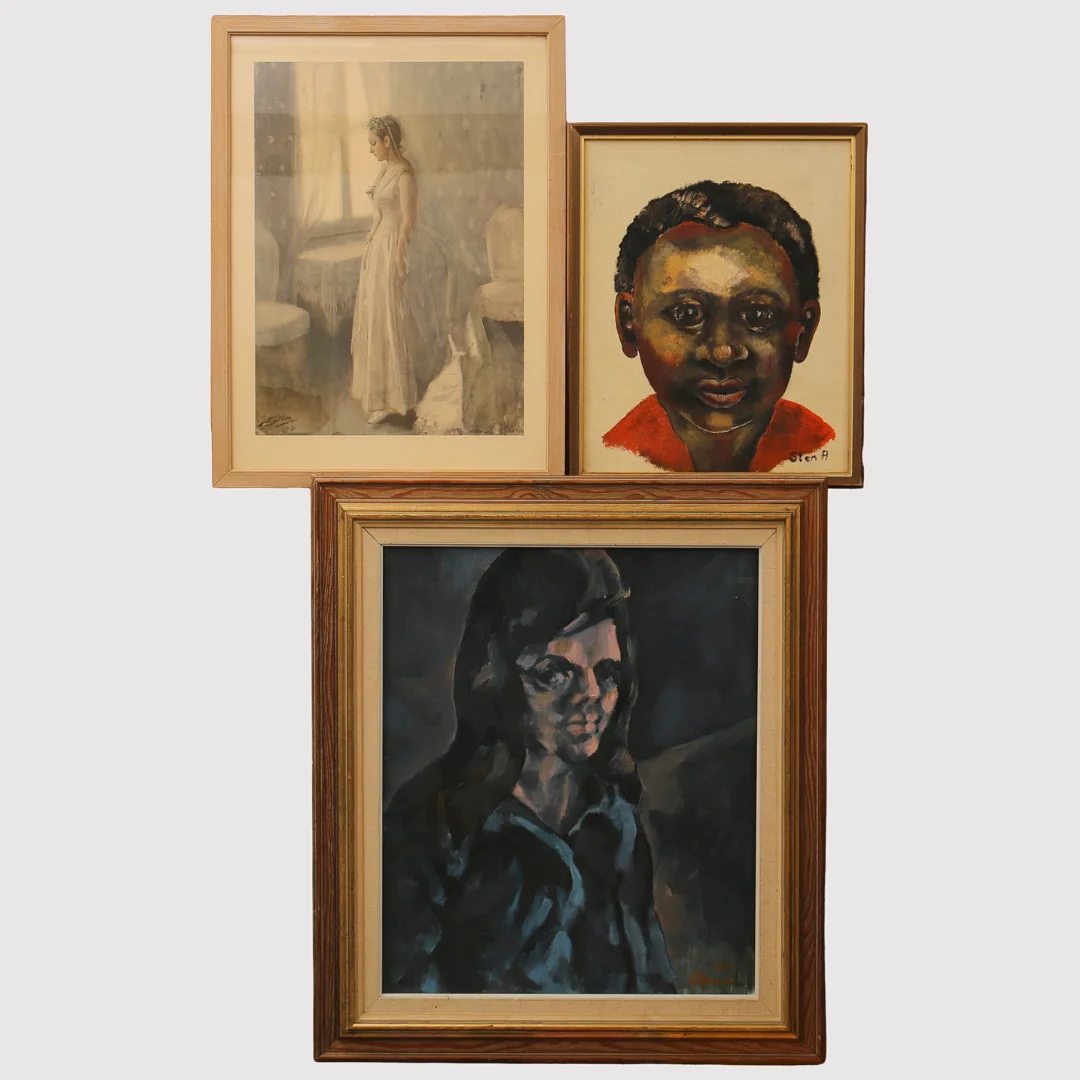 OIDENTIFIERAD KONSTNÄR. Olja på duk porträtt, signerade, bla Sten A, samt reproduktion efter Zorn, totalt 3st. — Paintings — Limhamns Auktionsbyrå