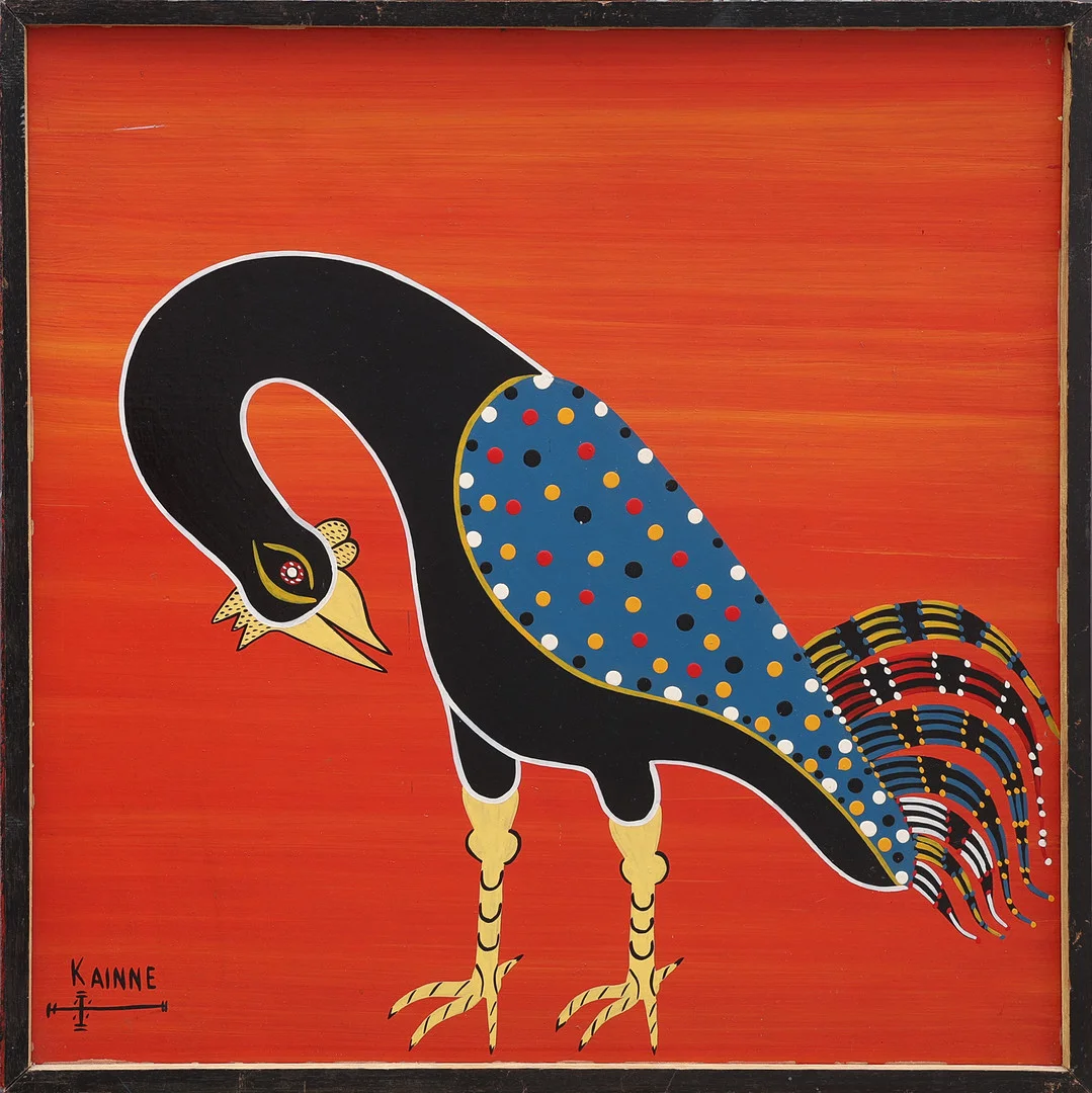 JOHN KAINNE. CYKELLACK PÅ MASONIT, TINGATINGAMÅLERI, SIGNERAD. — Paintings — Crafoord Auktioner Lund