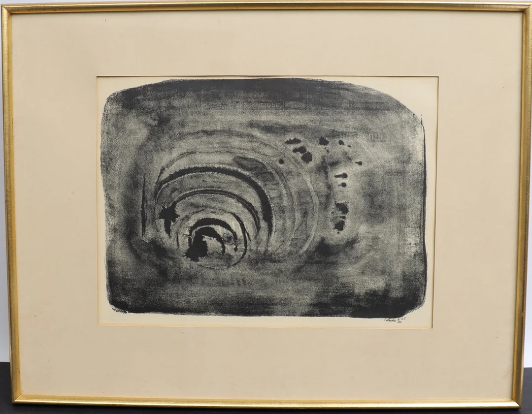 OIDENTIFIERAD KONSTNÄR. Komposition, litografi, signerad och numrerad. — Engravings & Prints — Falun Auktionsbyrå
