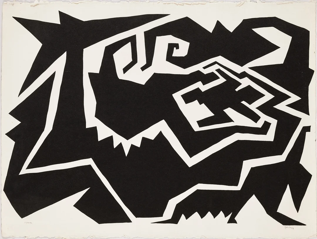 GÖRAN HÄGG. Komposition, signerad och daterad -84, litografi. — Engravings & Prints — Stockholms Auktionsverk Magasin 5