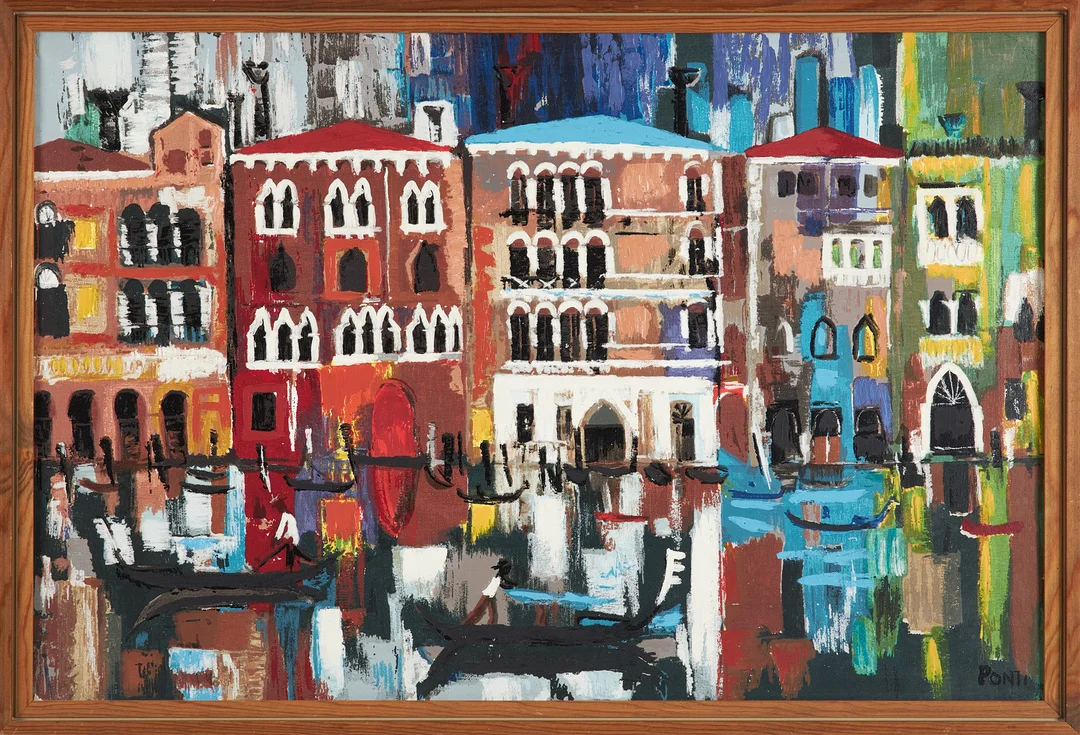 OIDENTIFIERAD KONSTNÄR. Husfasad i Venedig, olja på duk, signerad Ponti. — Paintings — Stockholms Auktionsverk Sickla