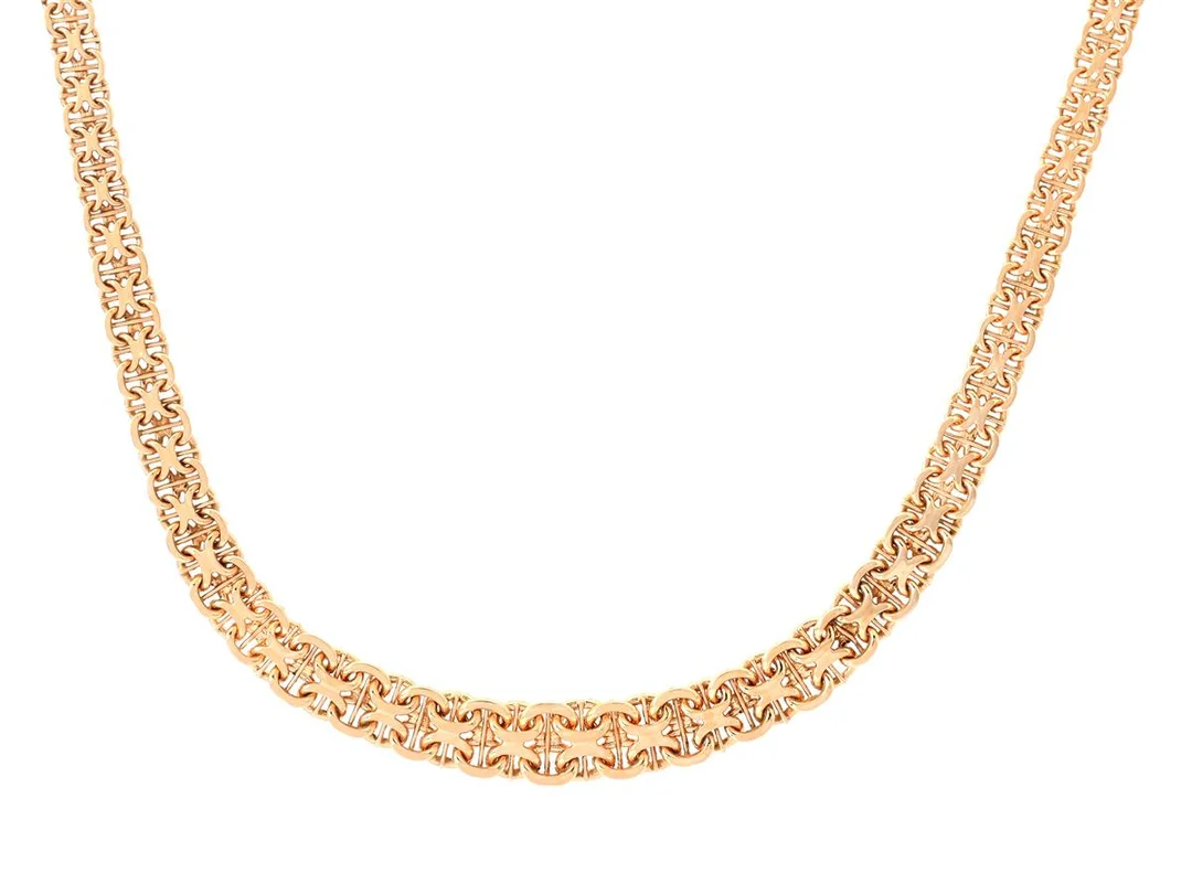 COLLIER, 18K guld, x-länk med stav, doserad 0,4 cm-0,8 cm, längd 45,4 cm, säkerhetskedja, vikt ca 20,4 g. — Smycken/Collier — Kaplans