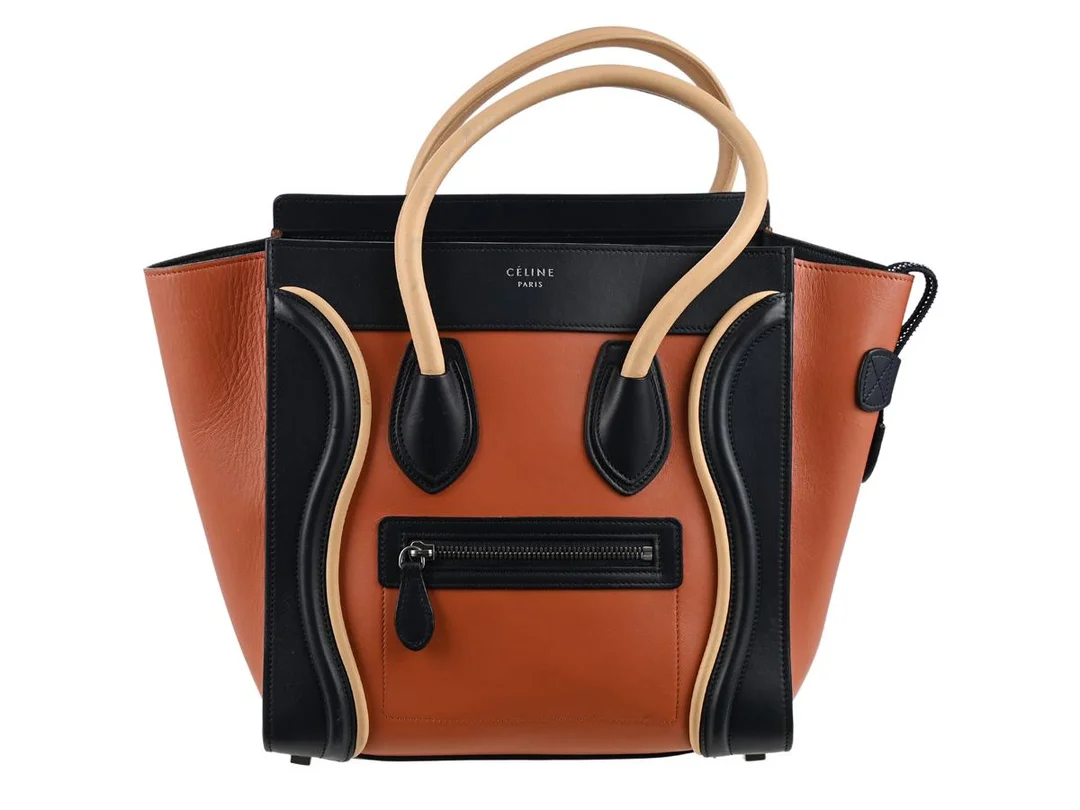 VÄSKA, CELINE, Luggage Bag, blått, orange, beiget läder, silverfärgade beslag, 27x25x14 cm, Made in Italy, slitet kvitto. — Accessoarer/Väskor — Kaplans