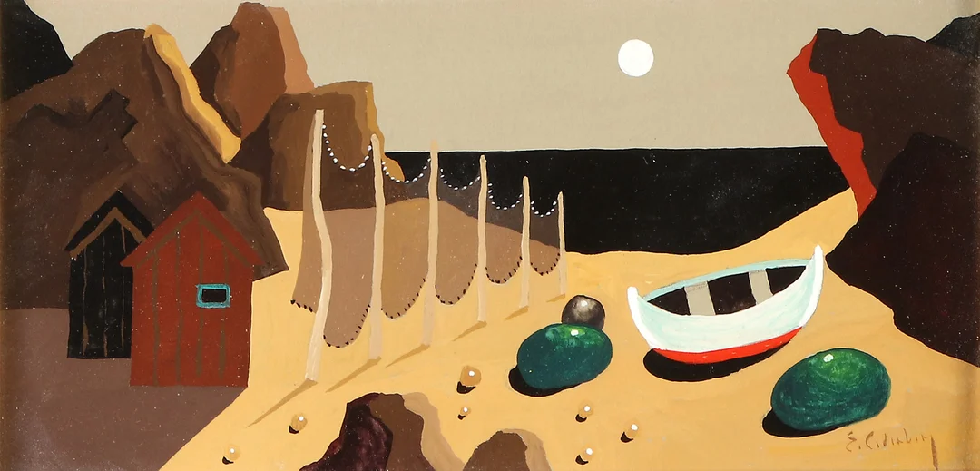 ERIC CEDERBERG. Tempera. Motiv med båt på strand. Signerad. — Paintings — Skånes Auktionsverk