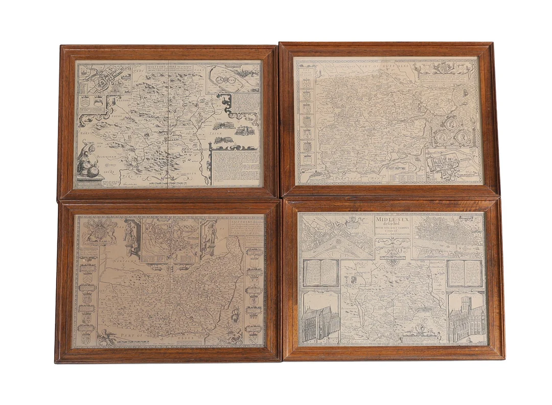 AFTER JOHN SPEED, FOUR MAPS TO INCLUDE MIDDLESEX, SUFFOLK, HERTFORDSHIRE & ESSEX (4). — Maps — Bishop & Miller