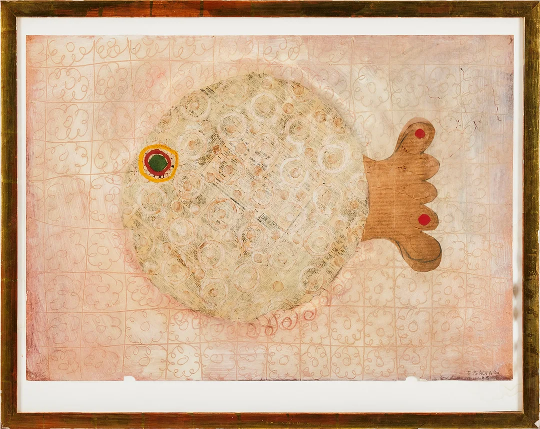 ERNEST SALVADO ( SPA 1929-1985). Komposition, blandteknik med collage, signerad E Salvadó, -65. — Paintings — Stockholms Auktionsverk Magasin 5