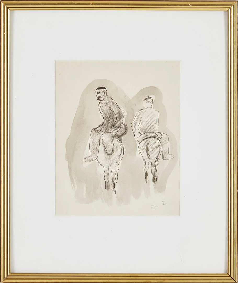 MOLLIE FAUSTMAN. Ryttare, akvarell och teckning, monogramsignerad. — Paintings — Stockholms Auktionsverk Magasin 5