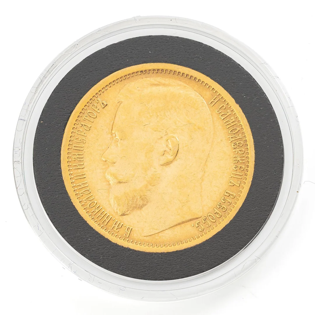 Guldmynt, Ryssland, Nikolaj II, 15 Rubel, 1897. — Militaria/Mynt — Bukowskis
