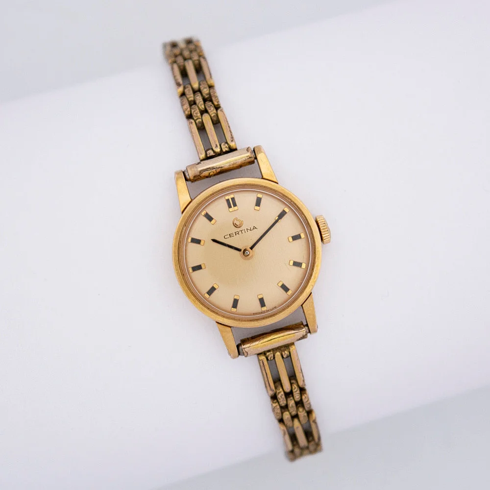 CERTINA DAMENUHR, AMERICAN GOLD DOUBLE GEHÄUSE, HANDAUFZUG, 1950ER JAHRE, AMERICAN GOLD DOUBLE METALLARMBAND. — Wristwatches — Kunst- und Auktionshaus Kleinhenz