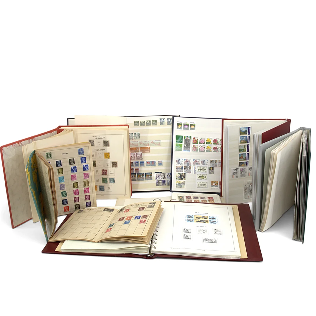 FRIMÄRKSSAMLING, 9 album, delvis utländska, stor mängd svenska postfriska 1990-tal till nutid samt äldre svenska. — Stamps — Höganäs Auktionsverk