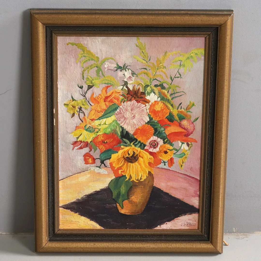 STILLEBEN, olja på pannå, oidentifierad konstnär, monogram signerad och daterad, PP 1933. — Paintings — Örebro Stadsauktioner