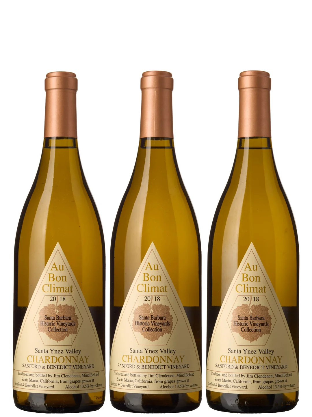3 x Santa Ynez Valley Chardonnay Sanford & Benedict Vineyard 2018, Au Bon Climat — 3 x Santa Ynez Valley Chardonnay Sanford & Benedict Vineyard 2018, Au Bon Climat — Vin/Vin — Blomqvist