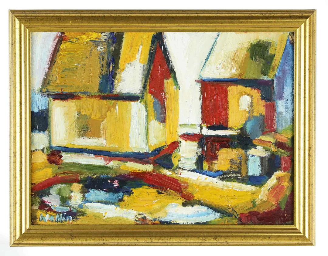 ANDERS WOLLIN. Olja på duk, den lilla stugbyn, signerad. — Paintings — Hälsinglands Auktionsverk