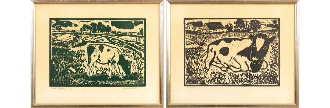 SIGFRID BENGTSSON. linoleumsnitt, 2 st, signerade, numrerade. — Engravings & Prints — Karljohan Auktioner