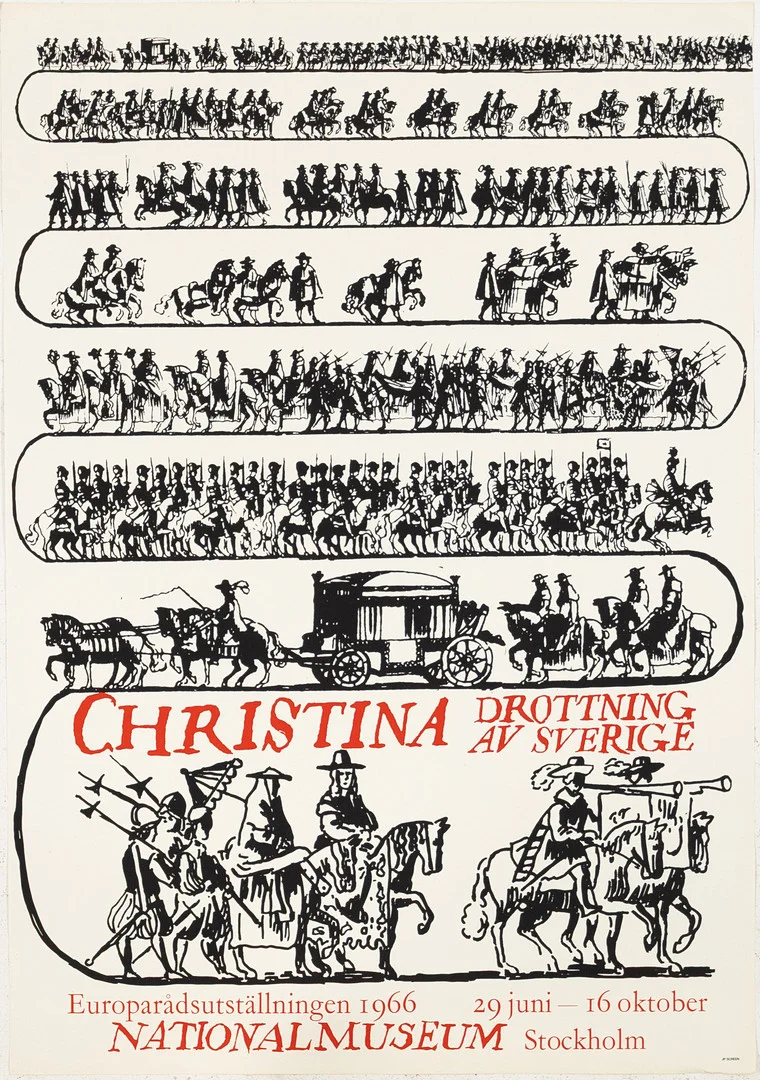 UTSTÄLLNINGSAFFISCH. "Christina, Drottning av Sverige", Nationalmuseum, 1966. — Engravings & Prints — Karljohan Auktioner