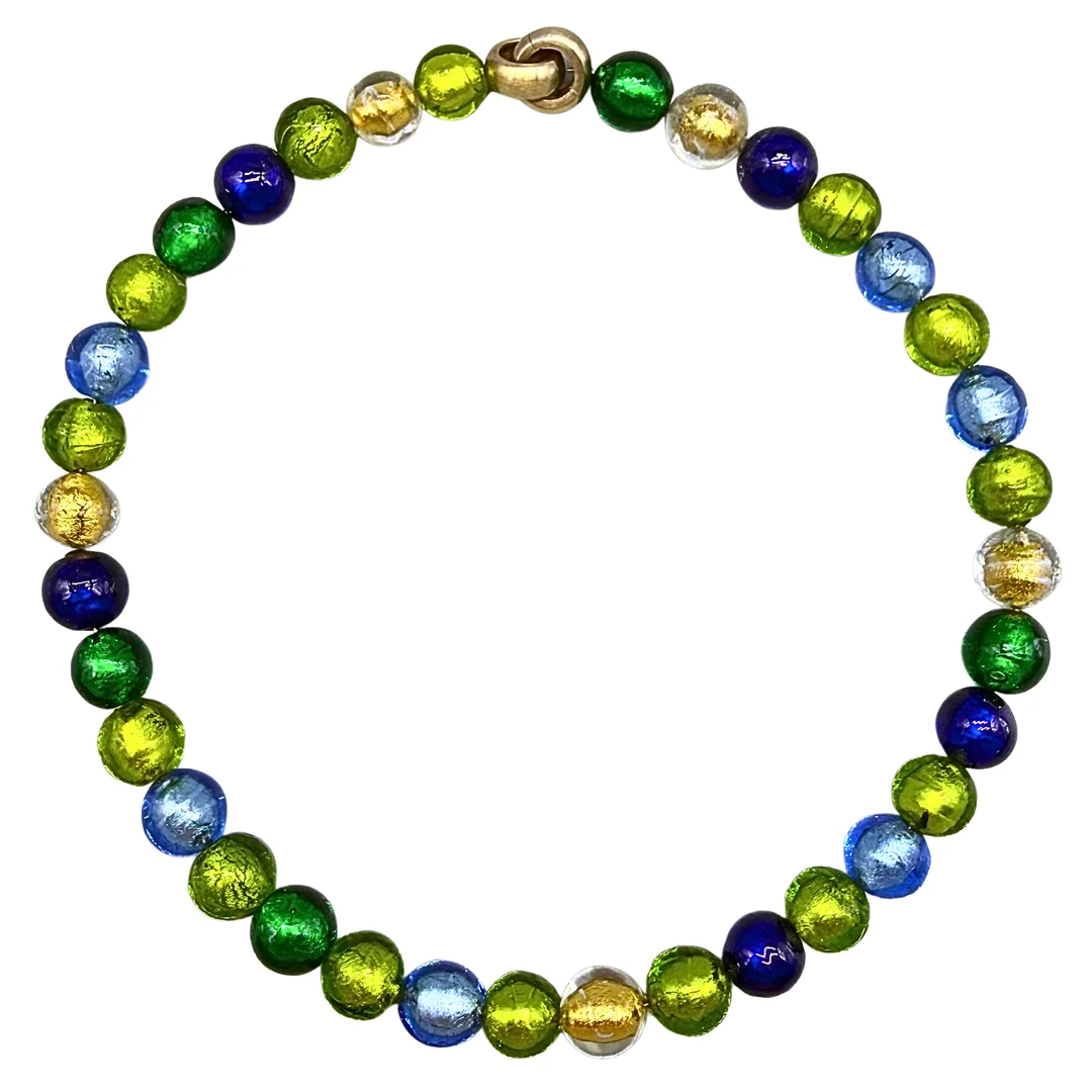 MURANO PERLEN-HALSKETTE MIT EINGEARBEITETEM BLATTGOLD. — Necklace — Auktionshaus Stuber's Hammerschlag
