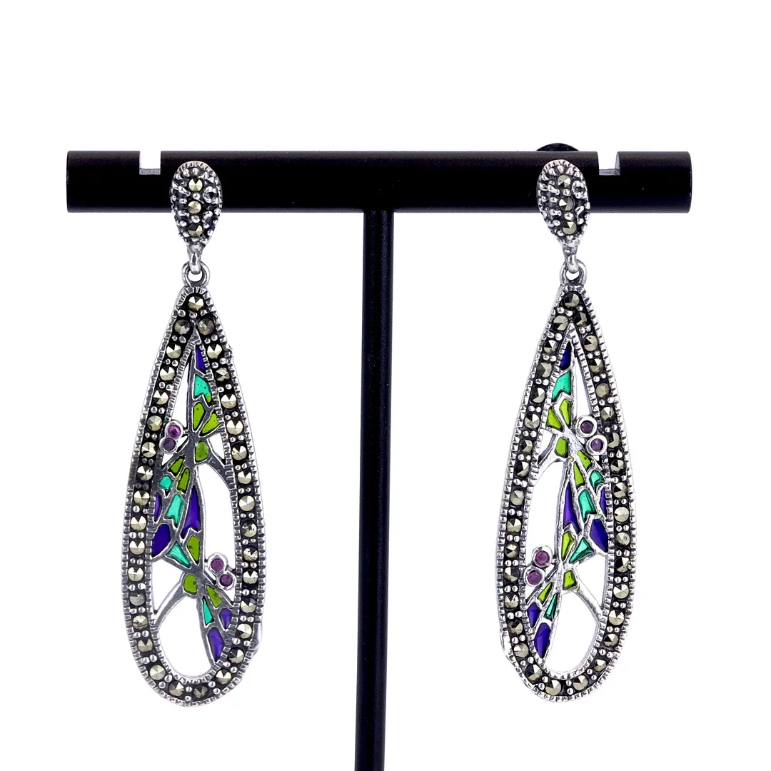 925 MARCASITE AND ENAMEL EARRINGS. — Earrings — Chalkwell Auctions