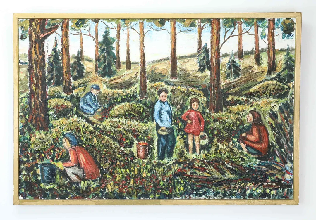 ARWE LINDSTRÖM (1930-2015). olja på duk, bärplockning, signerad. — Paintings — Hälsinglands Auktionsverk