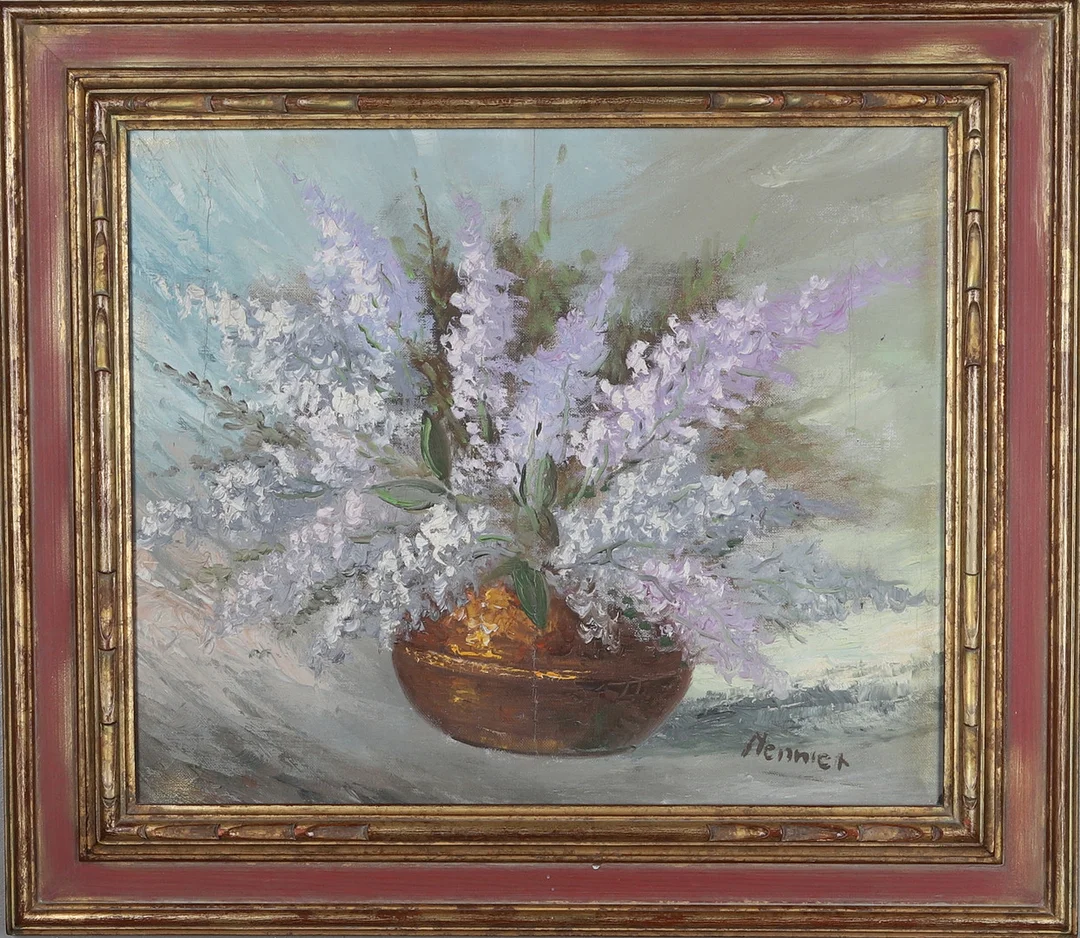 OIDENTIFIERAD KONSTNÄR, Olja på duk, Stilleben, syrener, signerad. — Paintings — Gomér & Andersson Norrköping