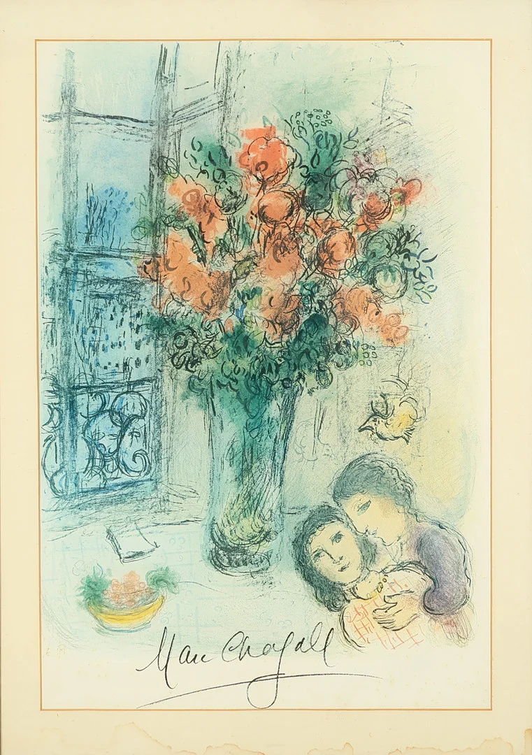 MARC CHAGALL (1887-1985). EFTER. Indrammet offsettryk 'Les fleurs rouge' fra 1973. — Engravings & Prints — Palsgaard Kunstauktioner