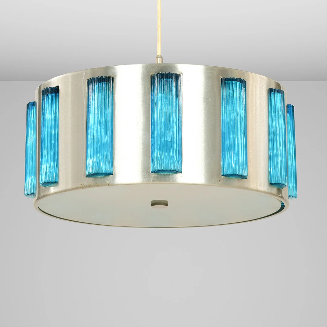 CARL FAGERLUND (1915-2011). TILSKREVET. Loftspendel af aluminium og glas, Lyfa/Orrefors Danmark, 1960/70'erne. — Ceiling lights — Palsgaard Kunstauktioner