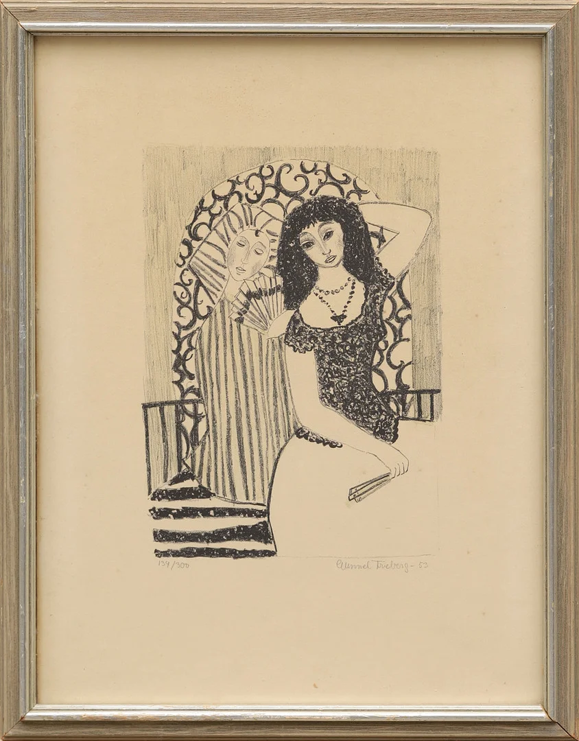 GUNNEL FRIEBERG. Två kvinnor, litografi, signerad och numrerad 134/300, daterad -53. — Engravings & Prints — Crafoord Auktioner Malmö