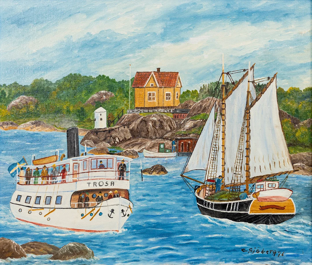 CURT SJÖBERG. Skärgårdsmotiv, olja på duk, signerad, daterad 76. — Paintings — Auktionshuset Kolonn