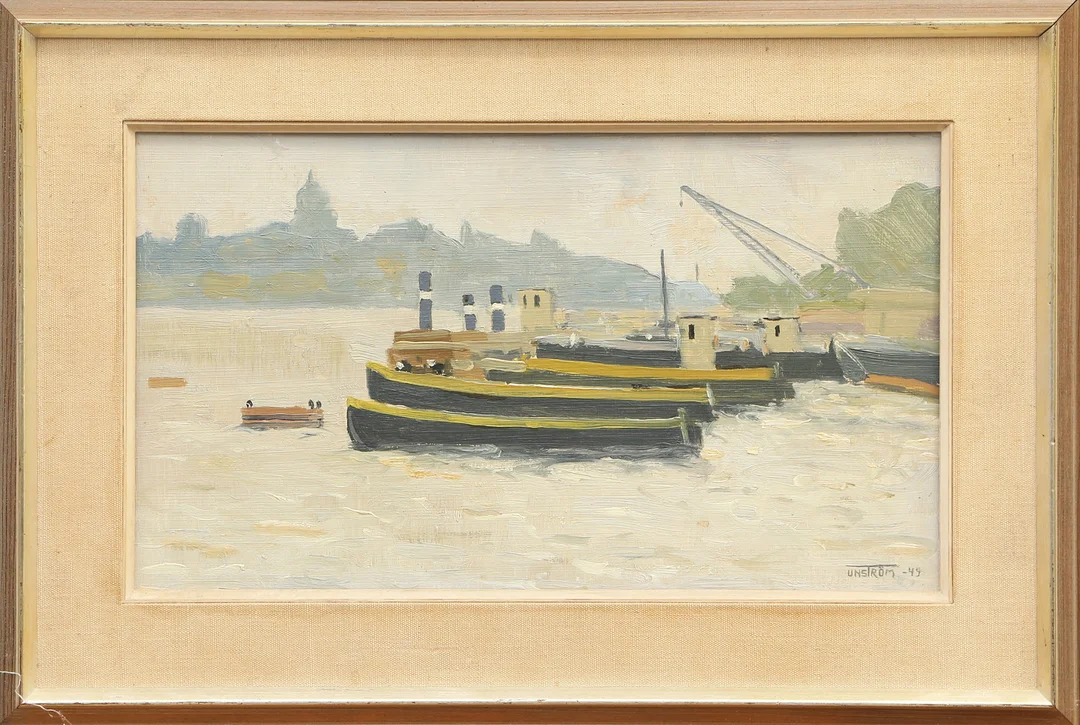 ERIK UNSTRÖM. OLJA, på pannå, Från Valdemarsudde, signerad, 1949. — Paintings — Kalmar Auktionsverk