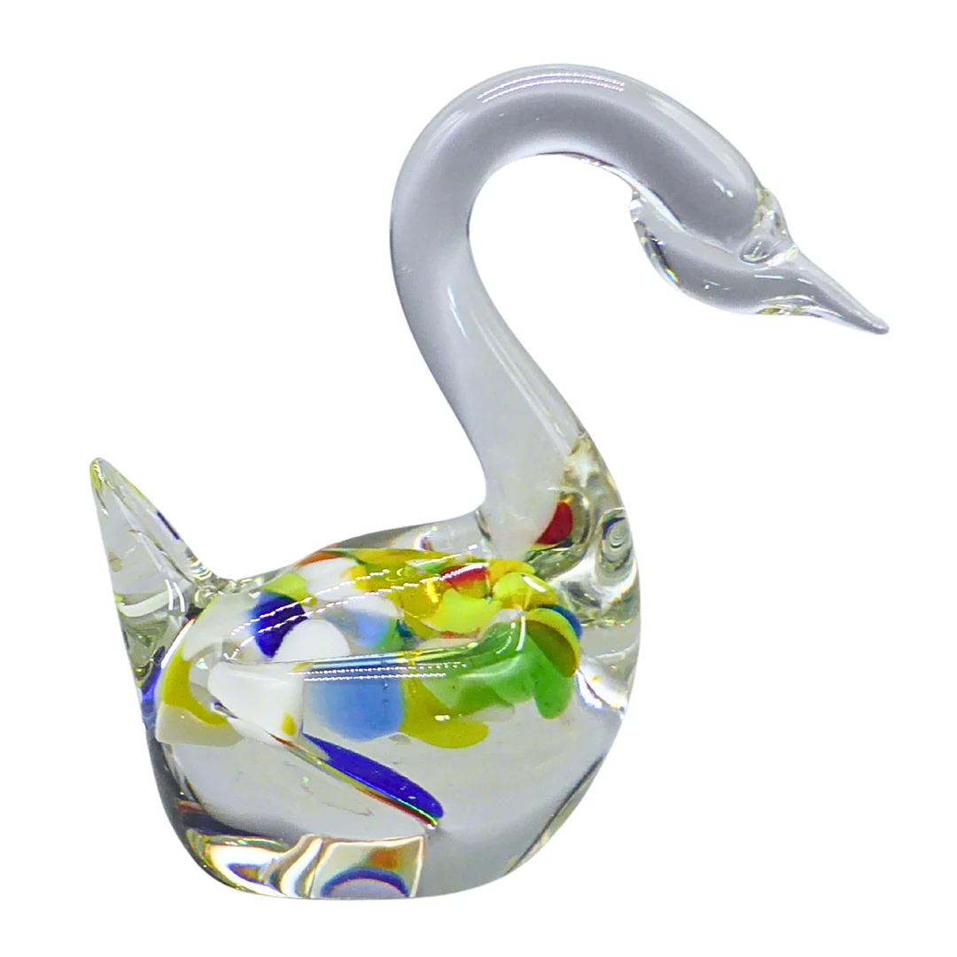 MUNDGEBLASENE SCHWAN-FIGUR AUS MURANO-GLAS. — Art glass — Auktionshaus Stuber's Hammerschlag