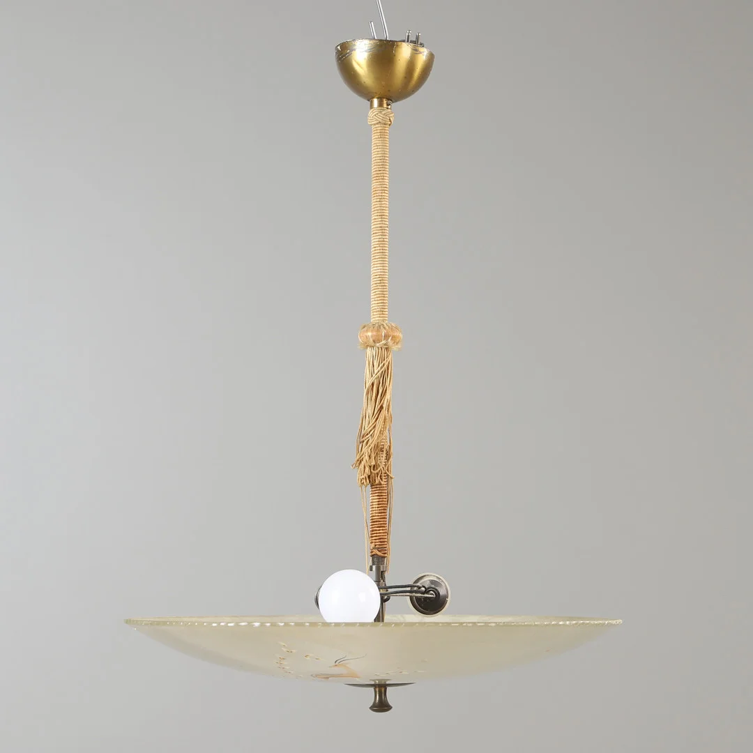 TAKLAMPA, mässing och glas, Swedish modern, 1930/40-tal. — Ceiling lights — Helsingborgs Auktionskammare