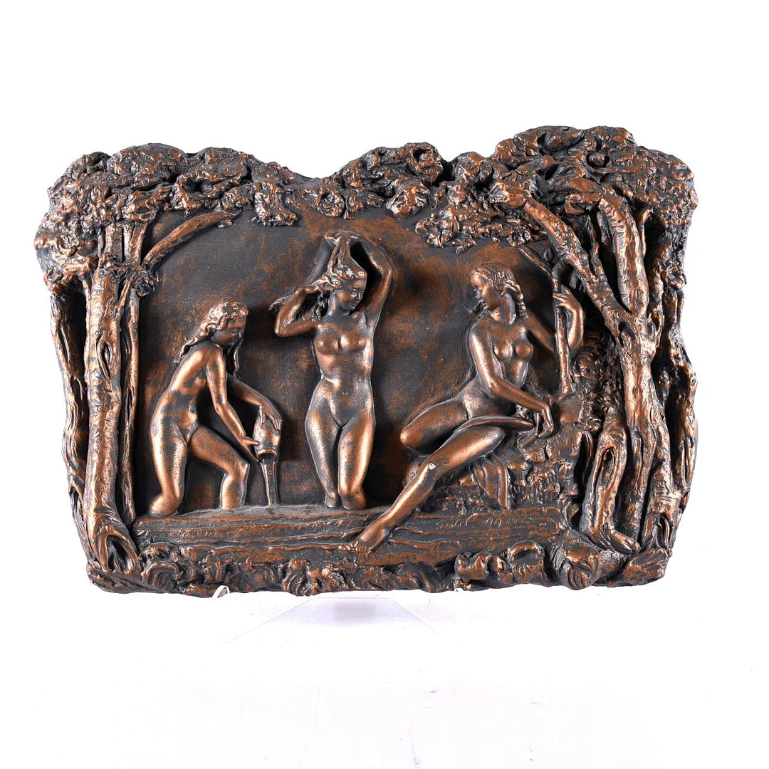 VÄGGRELIEF, Gino Manca, bronserad stenmassa. — Sculptures & Bronzes — Limhamns Auktionsbyrå