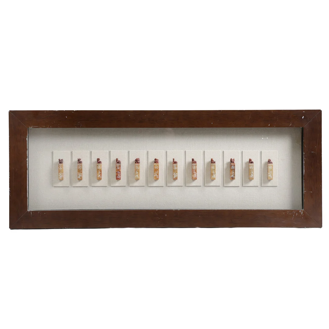 A SET OF TWELVE CHINESE REPUBLIC PERIOD (1912-1949) SHOUSHAN STYLE SOAPSTONE SEALS (12). — Jade — Bishop & Miller