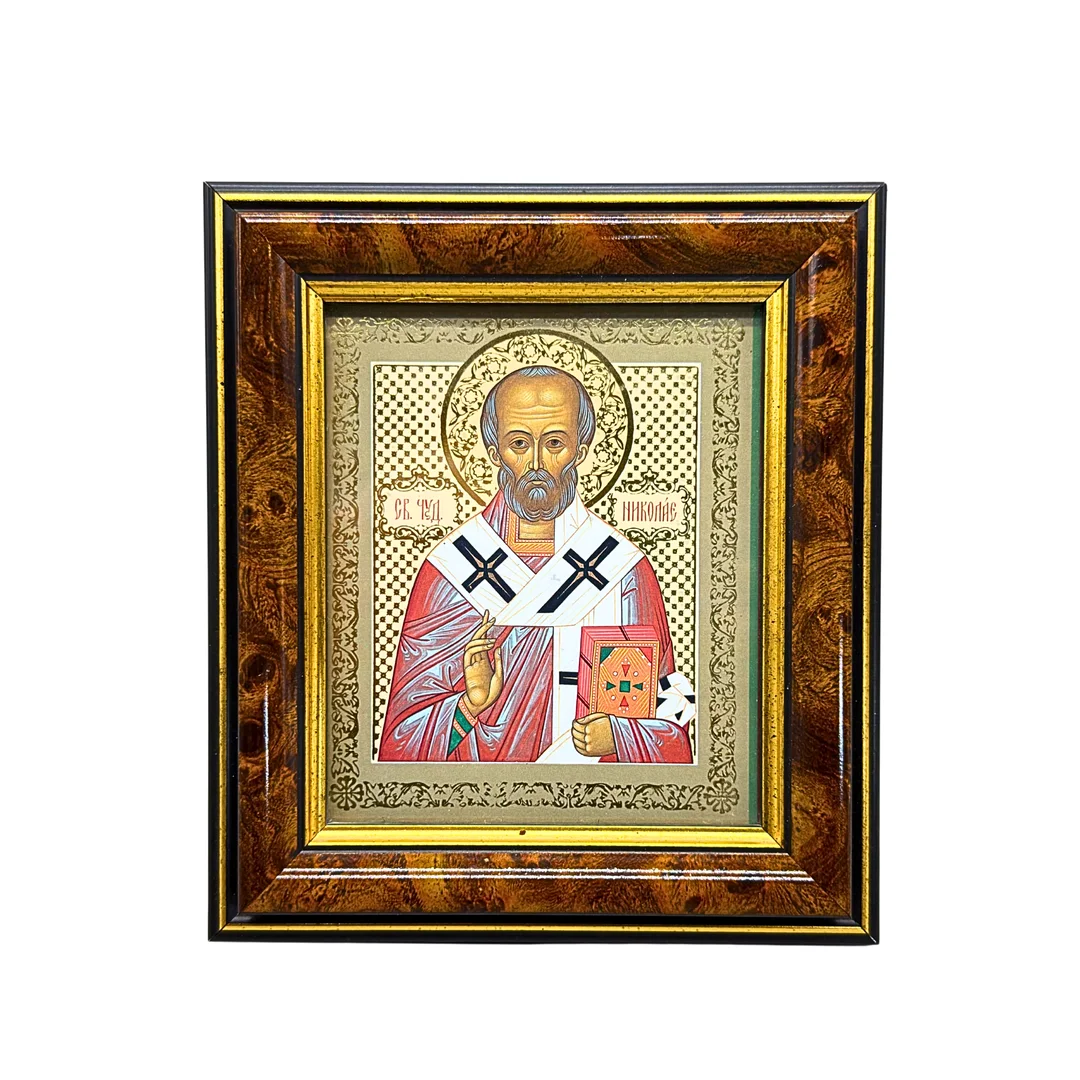 ST. NIKOLAUS IKONE IN EINEM HOLZRAHMEN GEFASST. — Paintings — Auktionshaus Stuber's Hammerschlag
